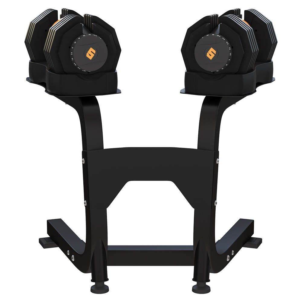 PAIR of ADJUSTABLE DUMBBELLS 25kg Weights Unisex WITH STAND