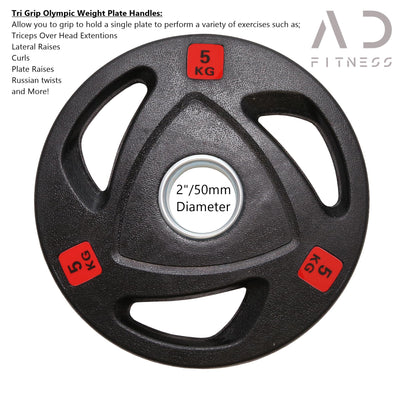 Olympic Barbell Weight Set 16kg, 36kg, 80kg Bundle - Tri-Grip Plates with 4ft or 7ft Olympic Barbell